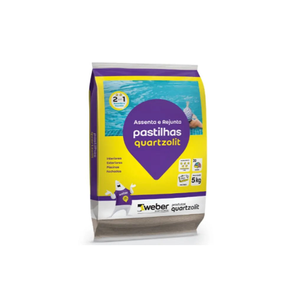 Argamassa Pastilhas Assenta e Rejunta Cinza Platina 5KG Quartzolit