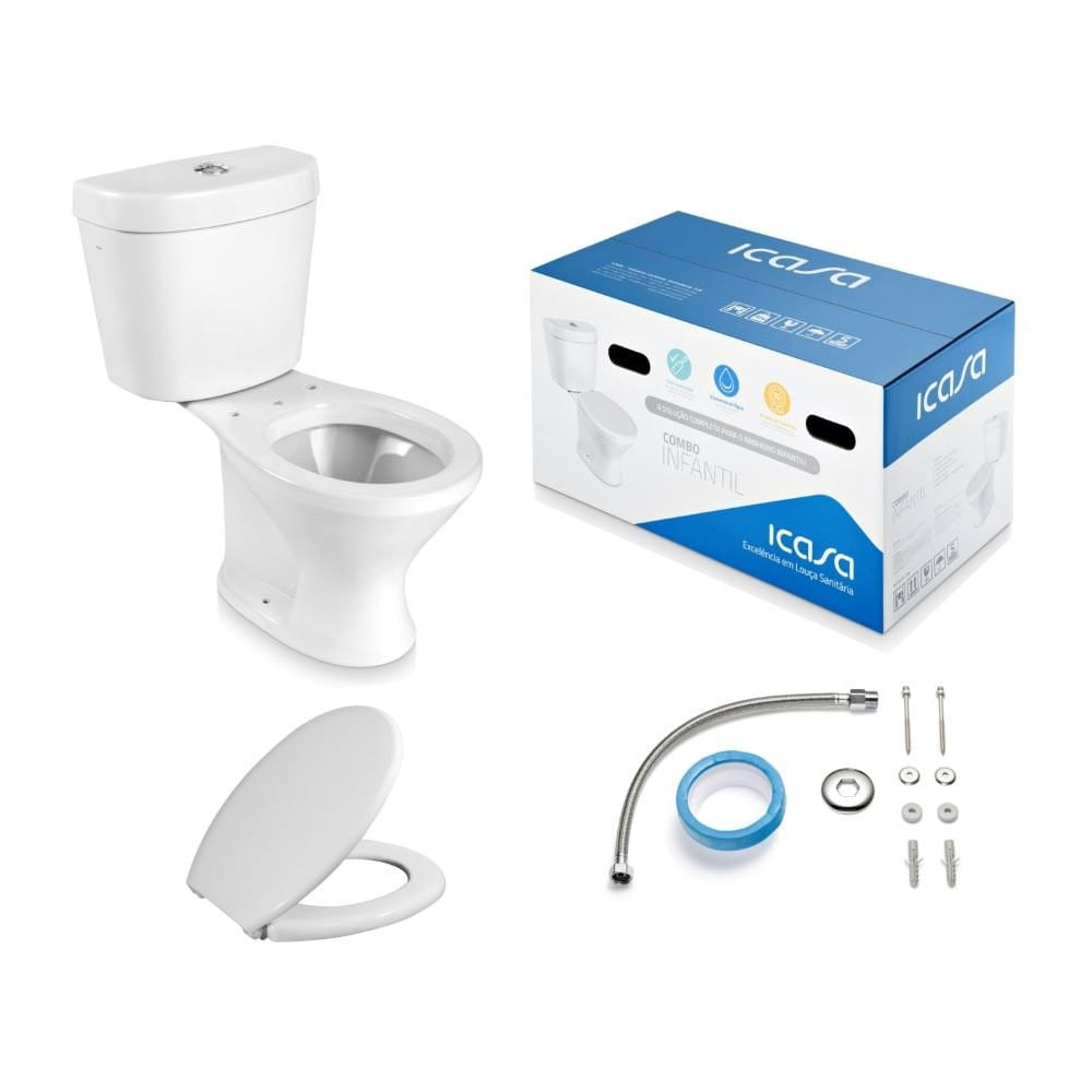 Vaso Sanitário Caixa Acoplada Acessórios e Assento Pp Soft Close Branco Infantil Icasa
