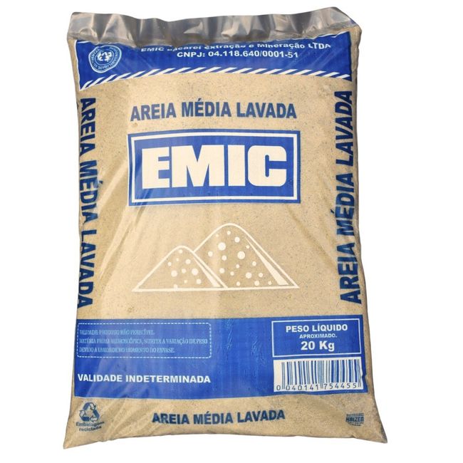 Areia Média Lavada Ensacada 20Kg Emic