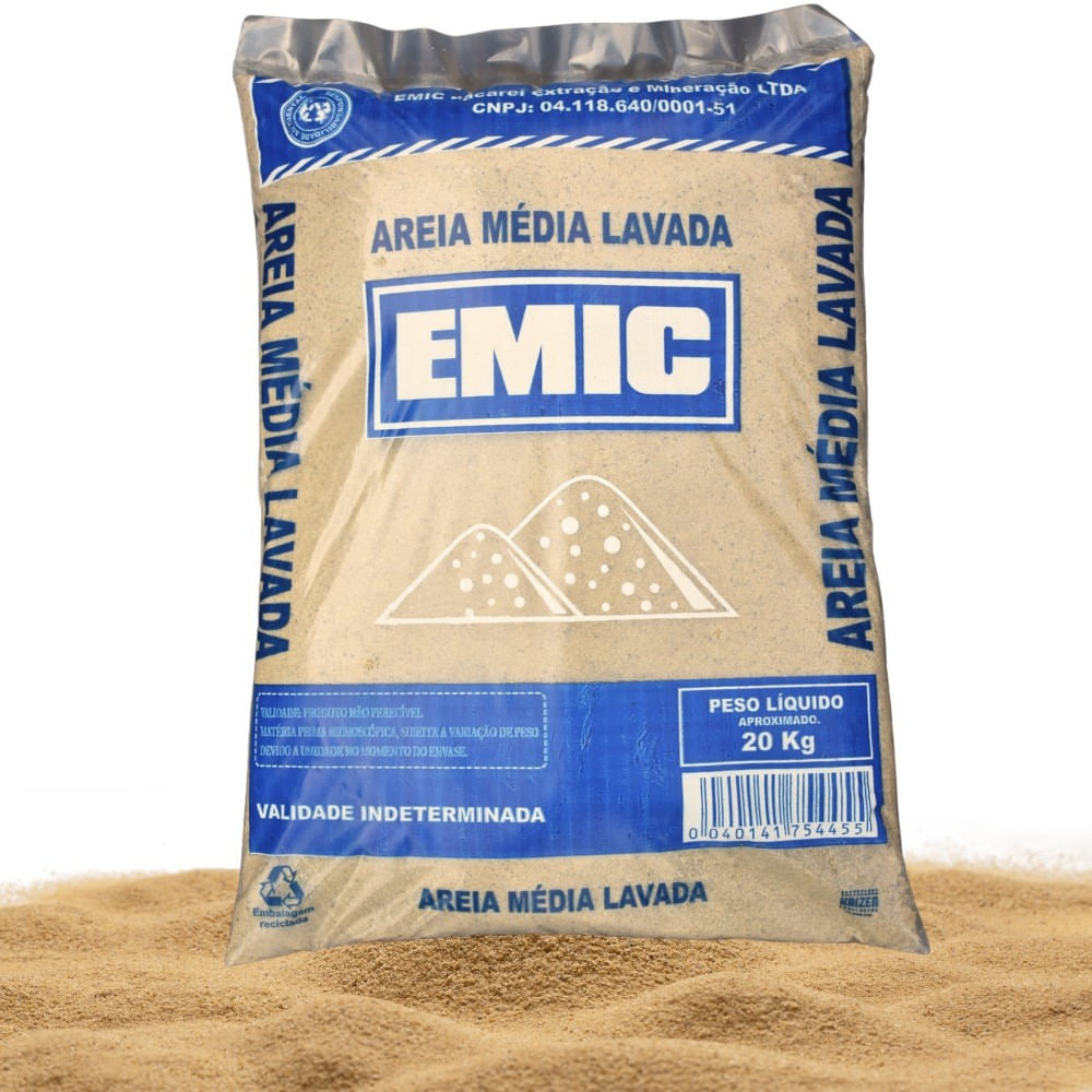 Areia Média Lavada Ensacada 20Kg Emic