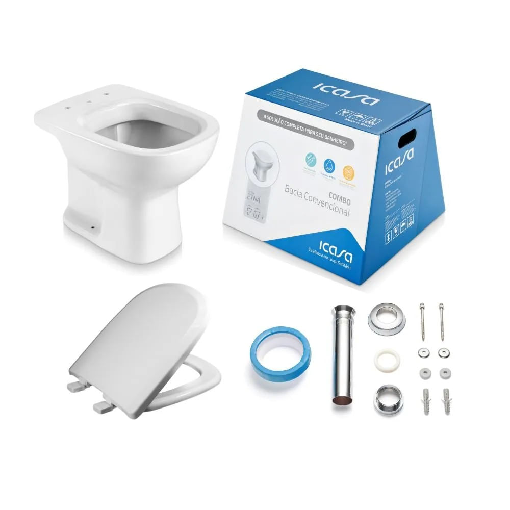Kit Vaso Sanitário Convencional com Assento Pp Soft Close e Acessórios Branco Etna Icasa