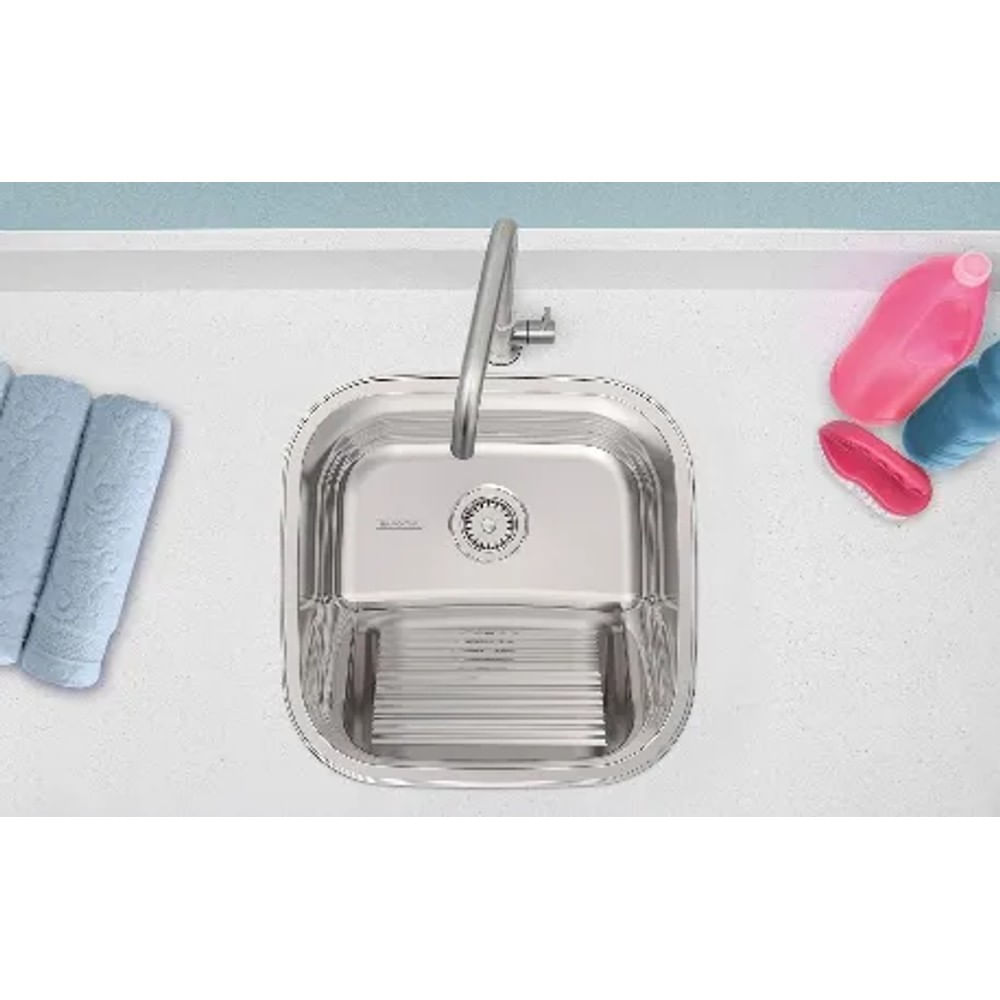 Tanque de Encaixe Hera em Inox Acetinado 23L 40x40cm c/ Válvula Tramontina