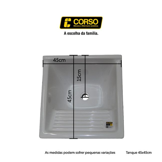 Tanque De Lavar Roupa Marmore Sintetico 45X45 20L Tdf Branco Liso Corso