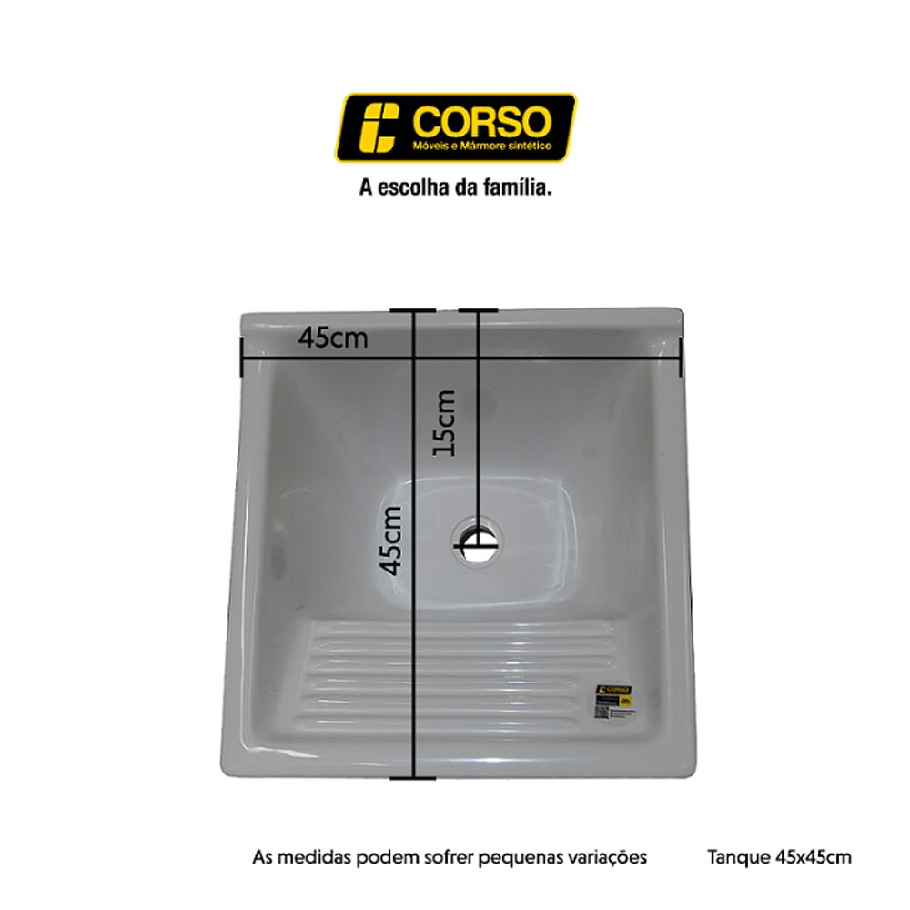 Tanque De Lavar Roupa Marmore Sintetico 45X45 20L Tdf Branco Liso Corso
