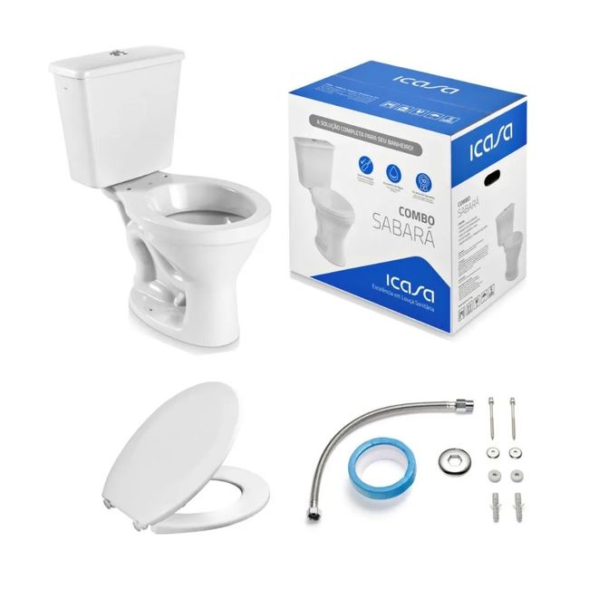 Vaso Sanitário com Caixa Acoplada e Acessórios de Instalação e Assento Pp Branco Sabara Icasa