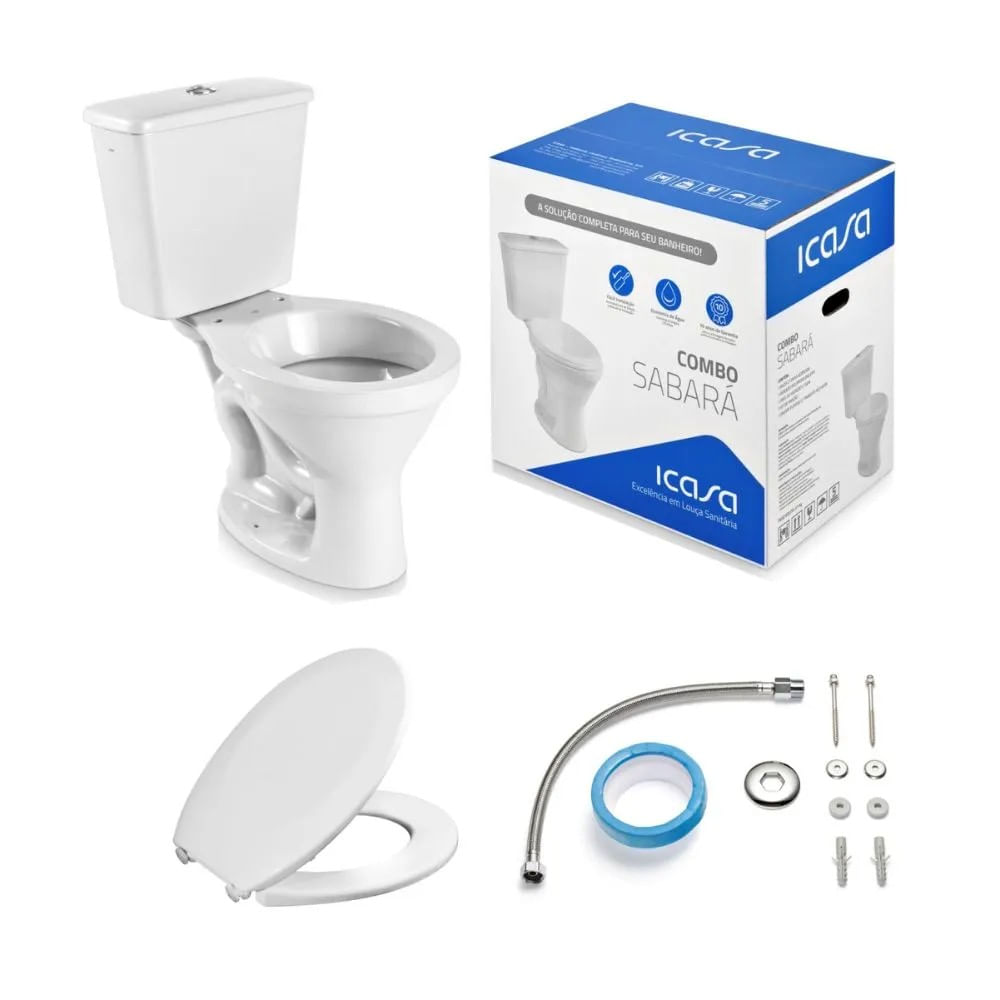 Vaso Sanitário com Caixa Acoplada e Acessórios de Instalação e Assento Pp Branco Sabara Icasa