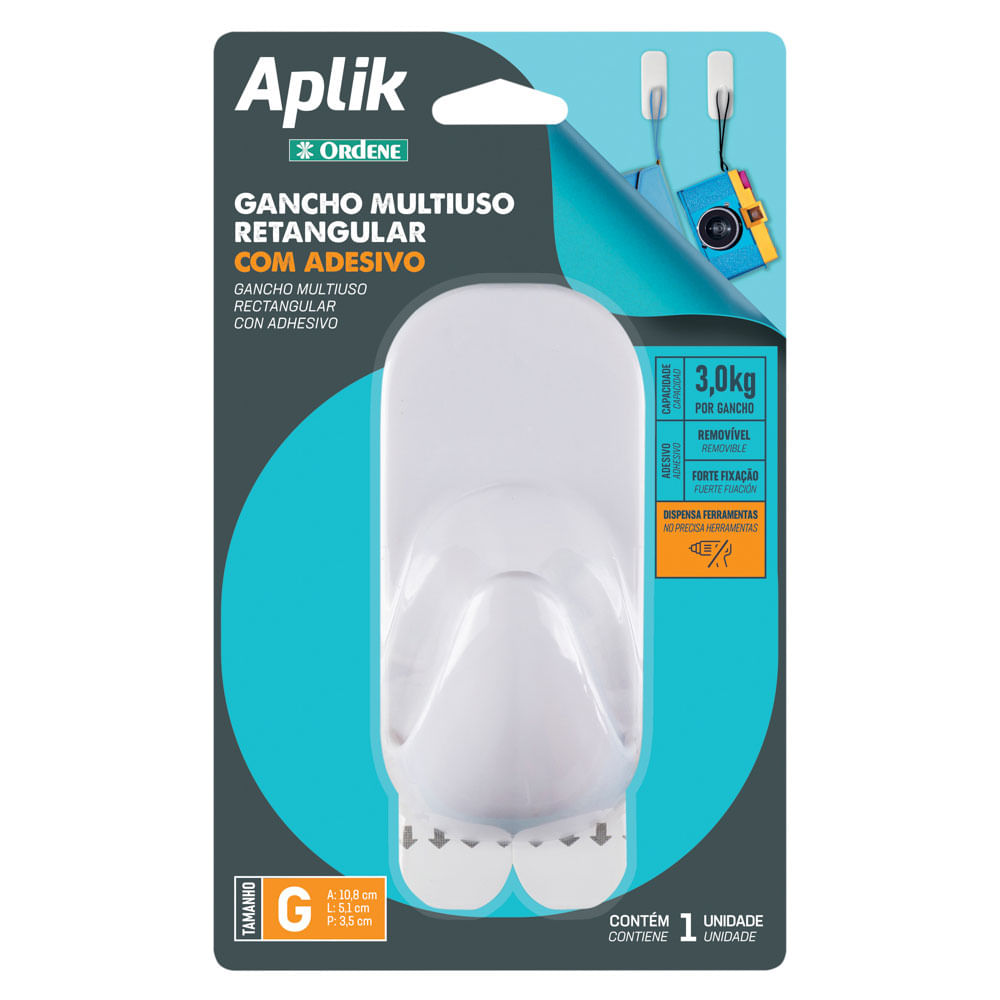 Gancho Retangular Cristal Com Adesivo G Ordene