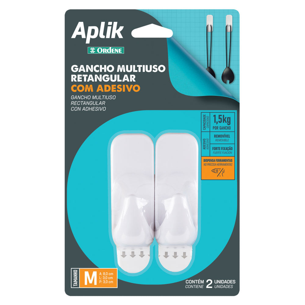 Gancho Retangular Branco Com Adesivo M Ordene