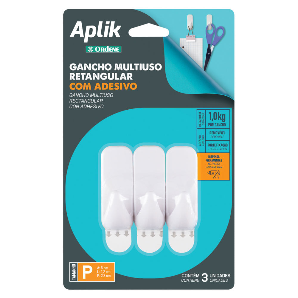Gancho Retangular Branco Com Adesivo P Ordene