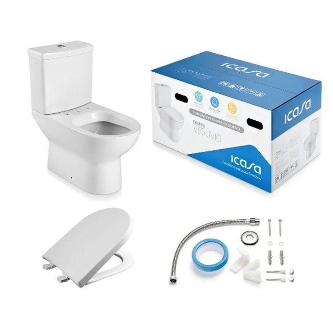 Vaso Sanitário com Caixa Acoplada e Acessórios de Instalação e Assento Pp Soft Close Branco Vesuvio Icasa