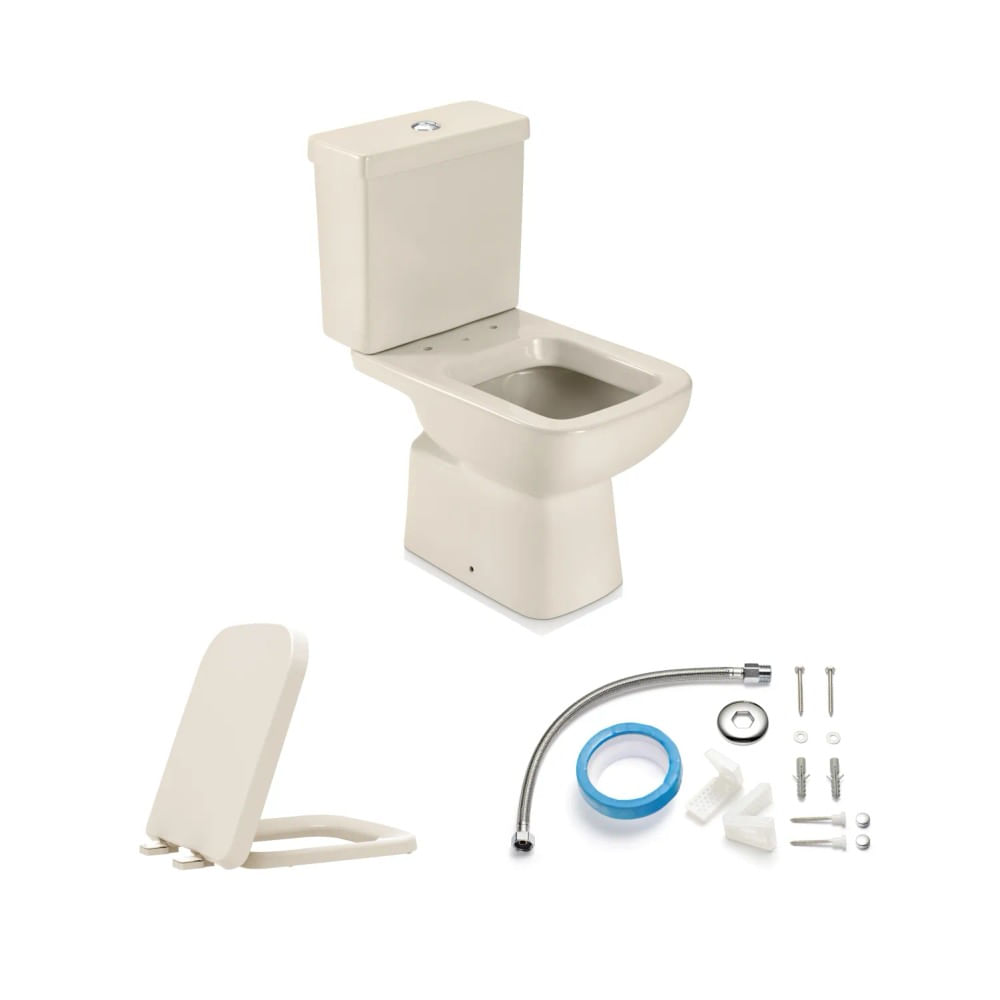 Vaso Sanitário com Caixa Acoplada e Acessórios de Instalação e Assento Pp Soft Close Palha Misti Icasa