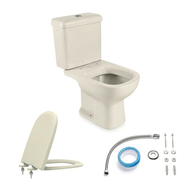 Vaso Sanitário com Caixa Acoplada e Acessórios de Instalação e Assento Pp Soft Close Palha Etna Icasa