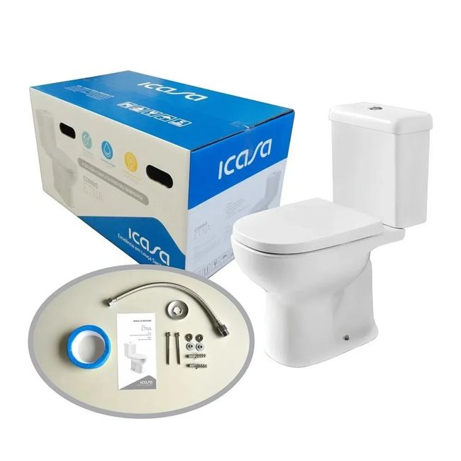 Vaso Sanitário com Caixa Acoplada e Acessórios de Instalação e Assento Pp Soft Close Branco Etna Icasa
