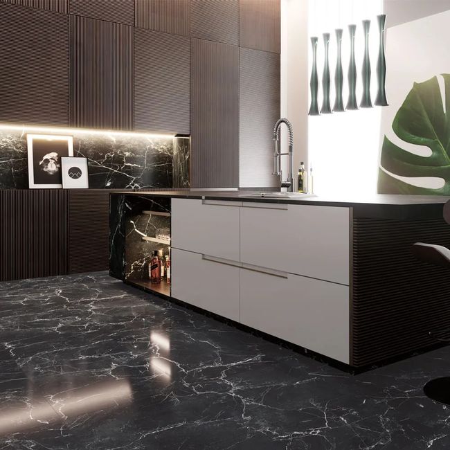 Porcelanato Venato Black Acetinado 59,5X119,5cm Caixa com 2,13 m² Mate Retificado Roca