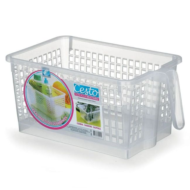 Cesto Organizador Arthi com Alça 3,7L de Plástico Transparente