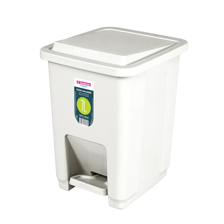 Lixeira Com Pedal Plástico 7L Bege Sanremo