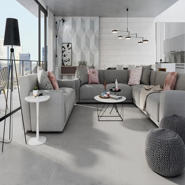 Porcelanato Munich SGR Natural Retificado 100x100cm Cinza Claro Portinari