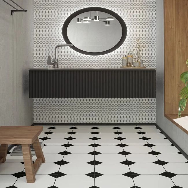 Revestimento Para Piscina Branco e Preto 20x20 cm Grés Dill Fes Mate Bold Atlas