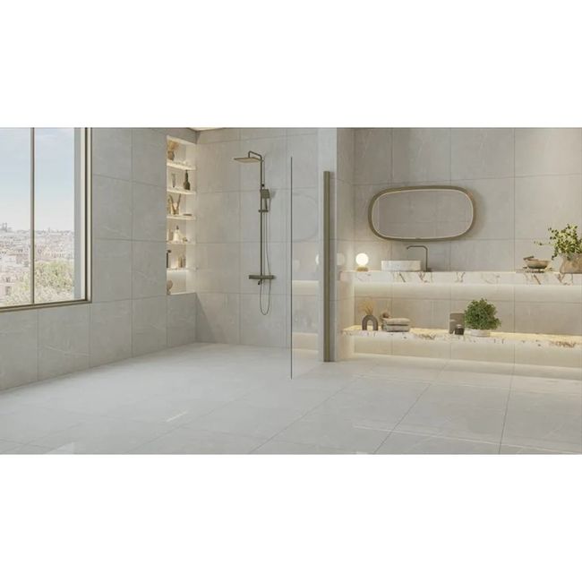 Porcelanato Marmorizado Cinza Retificado Polido 61,8x61,8cm Lucca Lux 2,67m² Royal Grés