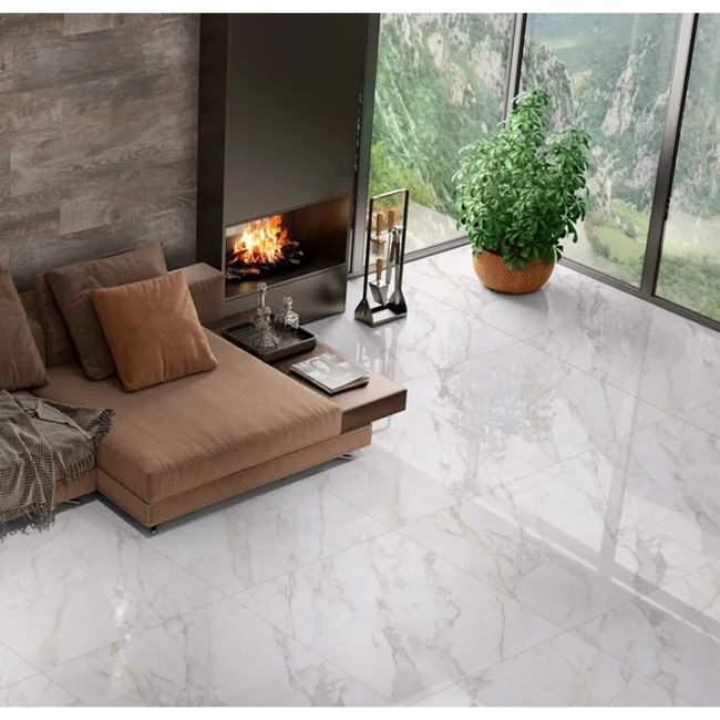 Porcelanato Marmorizado Cinza Retificado Polido 83x83cm Vichy 2,73m² Royal Grés