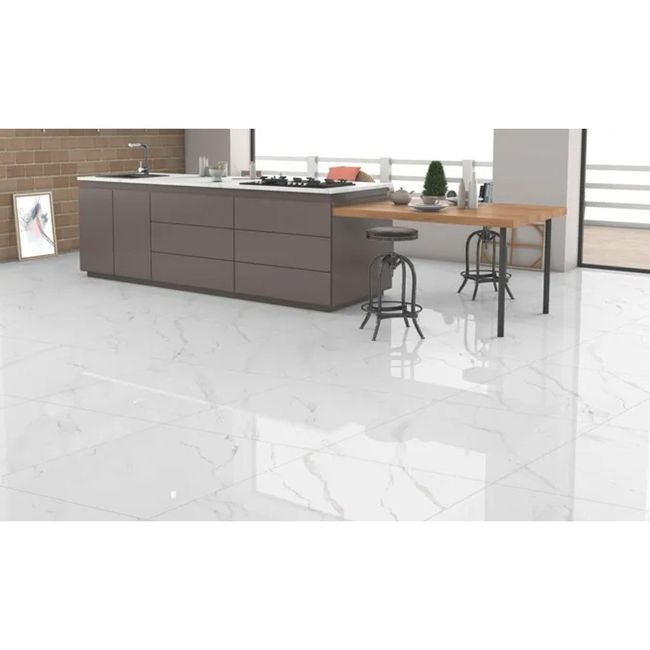 Porcelanato Marmorizado Branco Retificado Polido 61,8x61,8cm Roma Lux 2,67m² Royal Grés