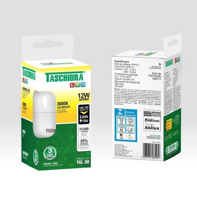 Lâmpada Led TKL 80 / 12W 3000k Taschibra