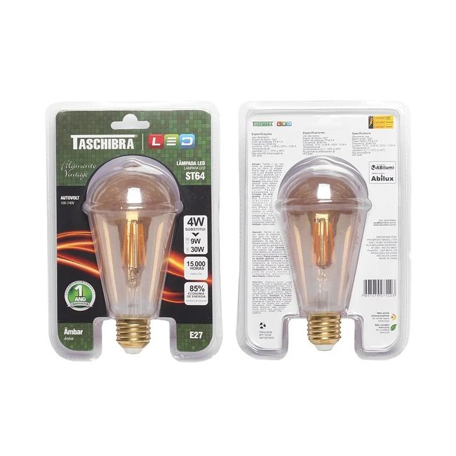 Lâmpada Led Filamento Vintage St64 4W Autovolt Âmbar Taschibra