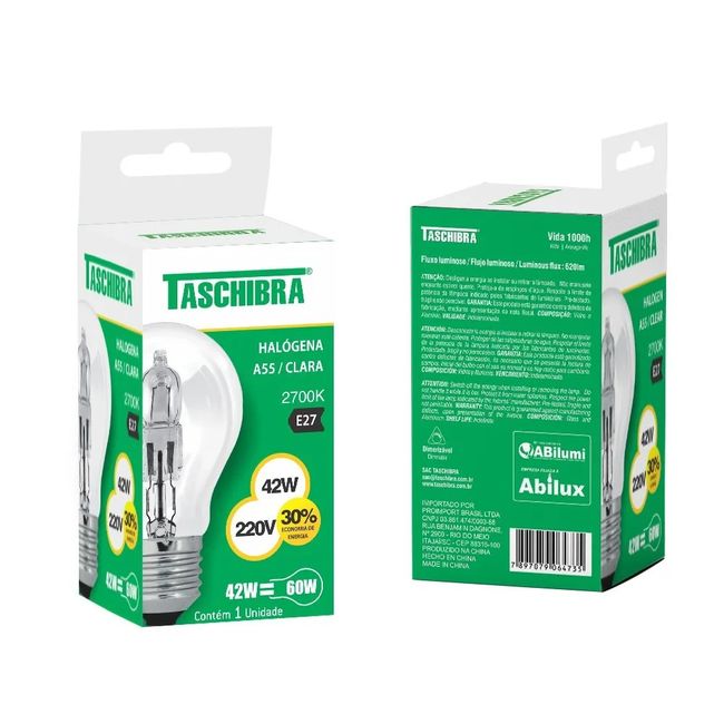 Lâmpada Halógena A55 42W 220V Taschibra