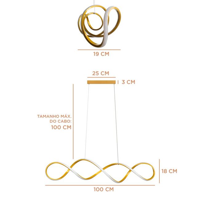 Pendente Space Vortex Led 60W 3K Bivolt Dourado Perfiline Bronzearte