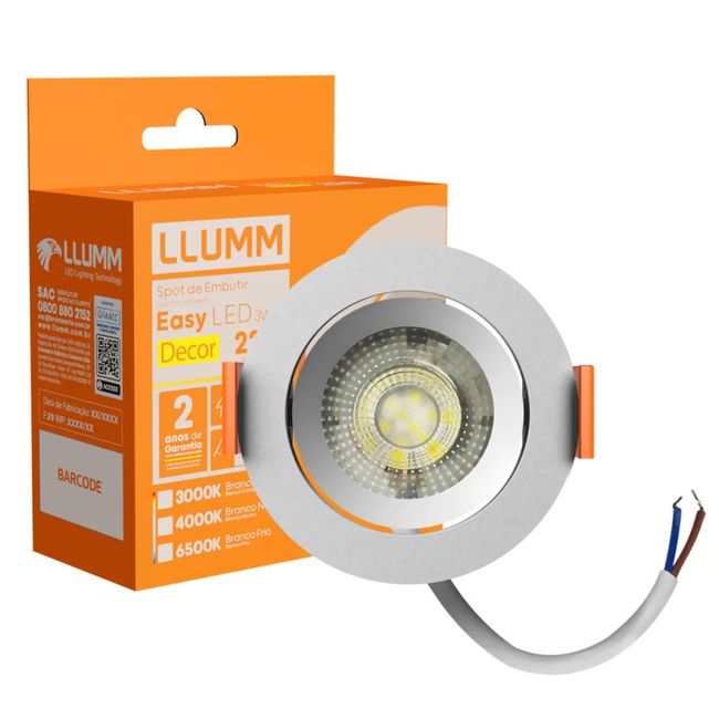 Spot De Embutir Easy Led 3W Redondo 4K Branco 75X32Mm Bivolt LLumm Bronzearte