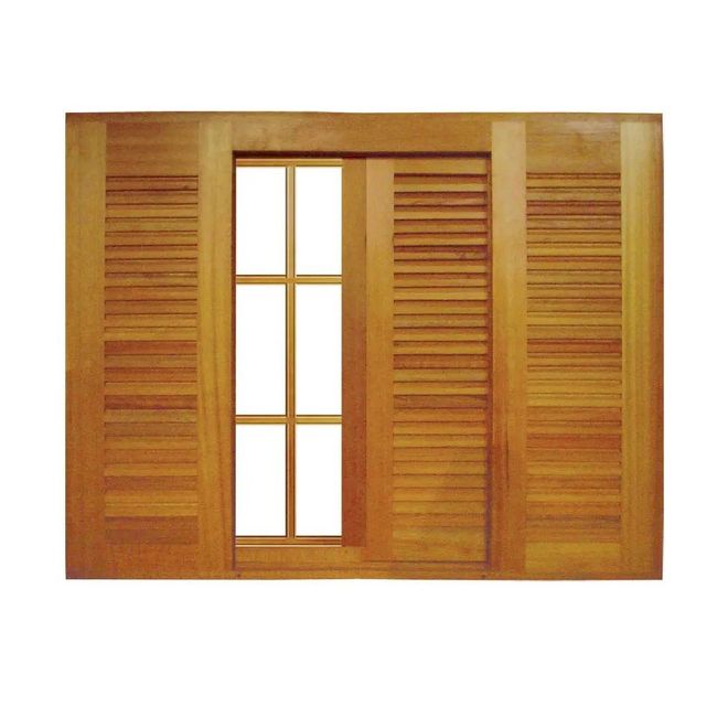 Janela veneziana de madeira 110x140cm padrão imbuia Madaza