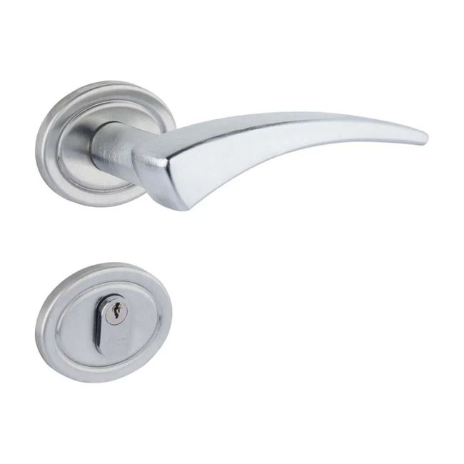 Fechadura externa de aço zamac 401 com roseta cromada acetinada La Fonte