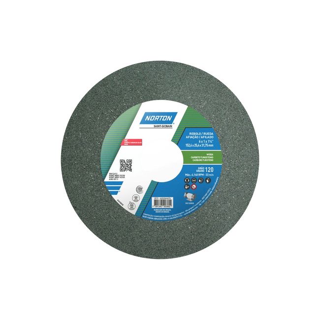 Rebolo para ferramentaria 39C 120 152,4x25,4x31,75mm verde Norton