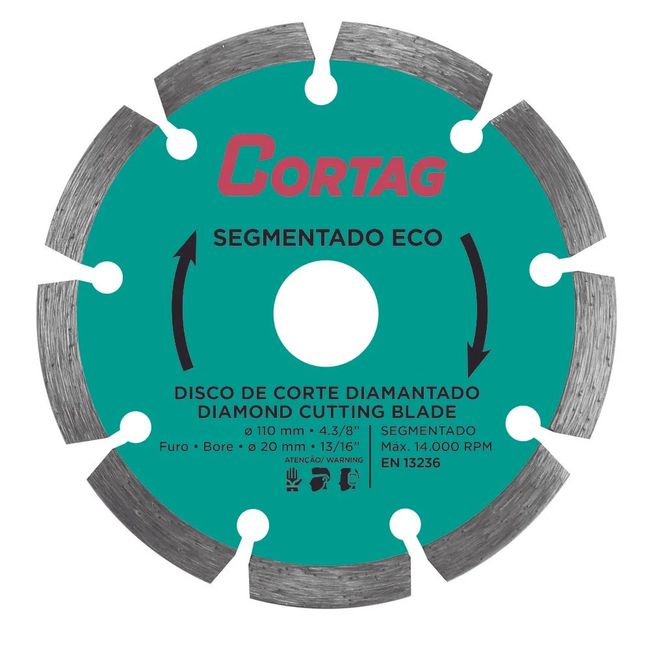 Disco Diamantado Segmentado Eco Diametro 110 Mm Furo 20 Mm Cortag