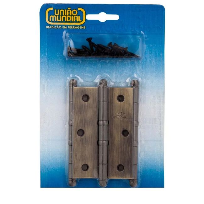 Dobradiça Linha Leve de Latão Oxidado com Anéis 3 1/2" Antique União Mundial