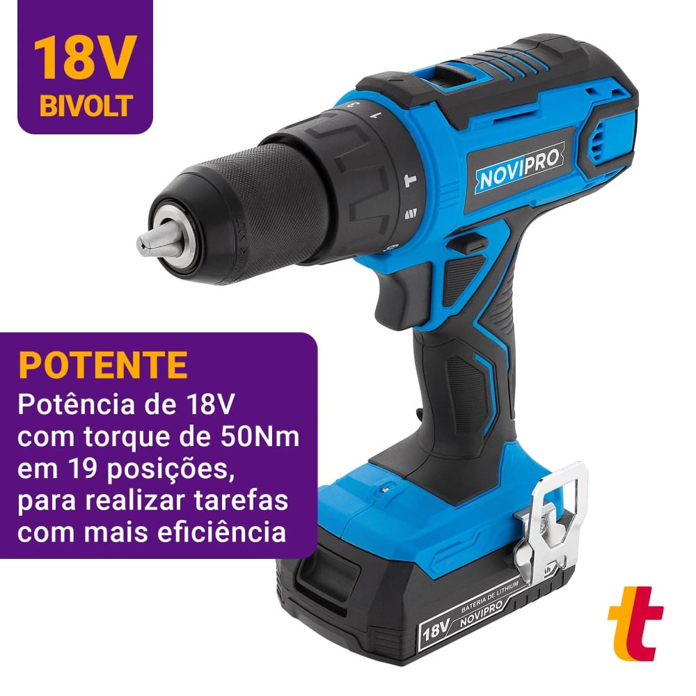Furadeira Parafusadeira Impacto 18V Novipro | Telhanorte