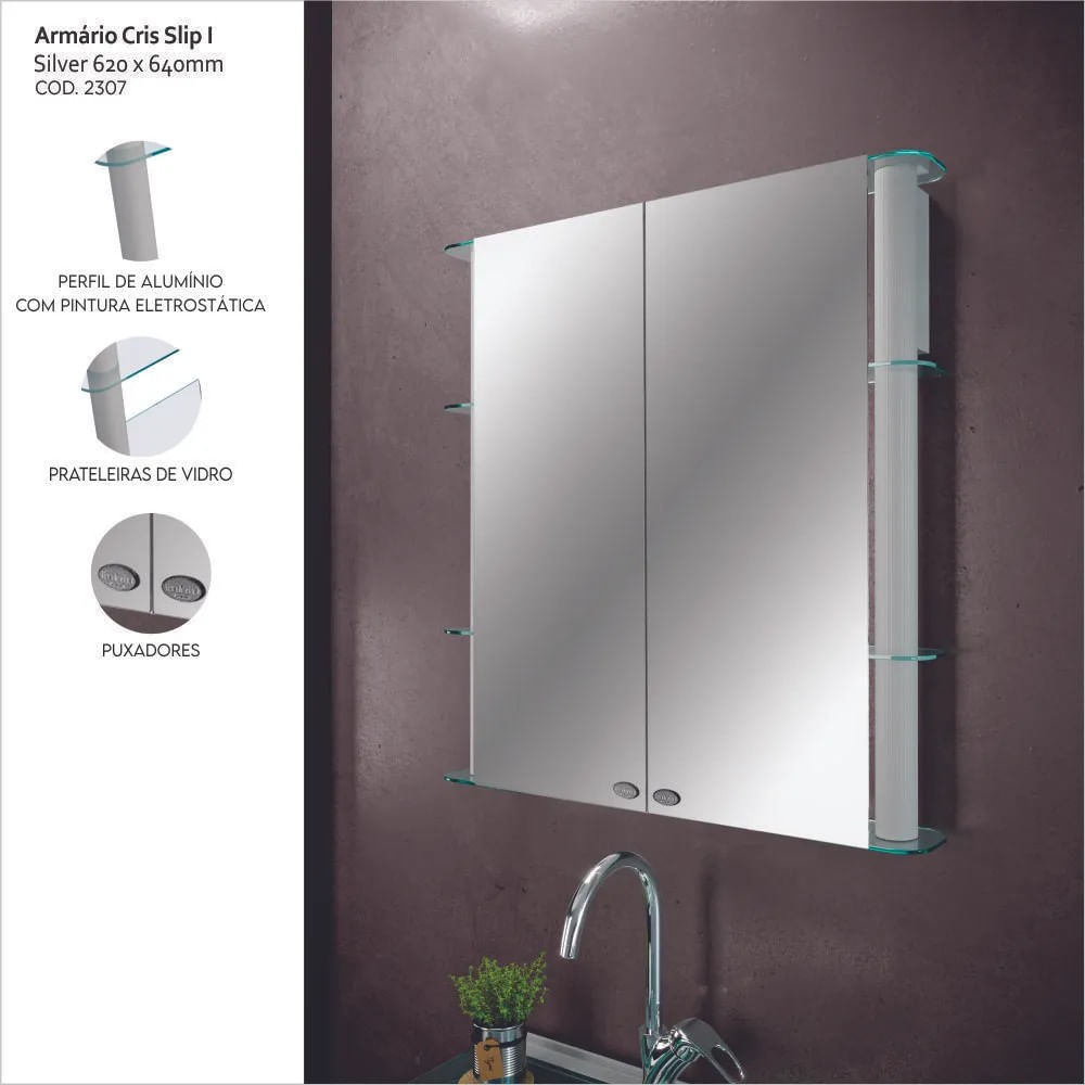 Armário para Banheiro Cris Slip II Silver | Telhanorte