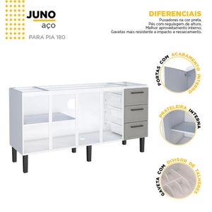Gabinete Para Cozinha De Aço Juno 174Cm Cinza Cozimax