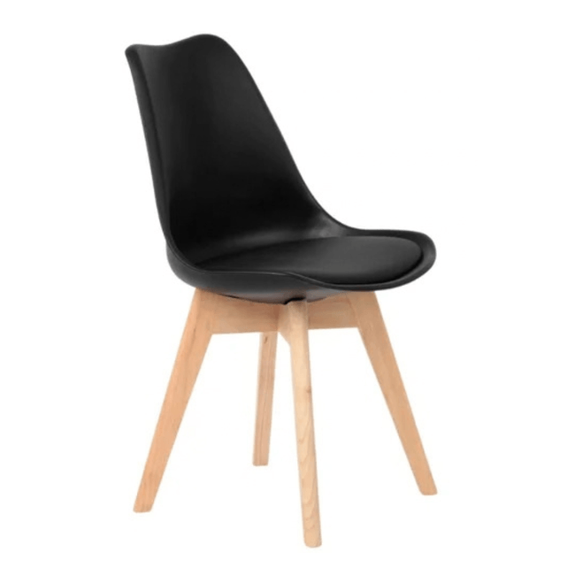 Cadeira de Jantar Eames Estofada Preta em PU com Pes de Madeira Coisas e Coisinhas -8-