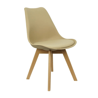 Cadeira de Jantar Eames Estofada Bege em PU com Pes de Madeira Coisas e Coisinhas -3-
