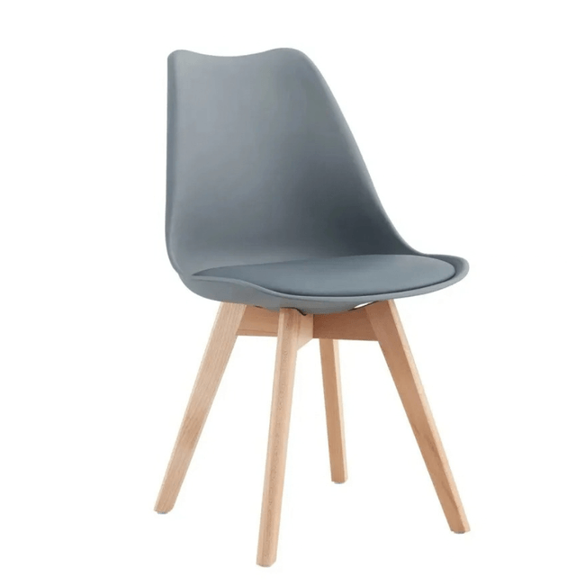 Cadeira de Jantar Eames Estofada Cinza em PU com Pes de Madeira Coisas e Coisinhas -3-