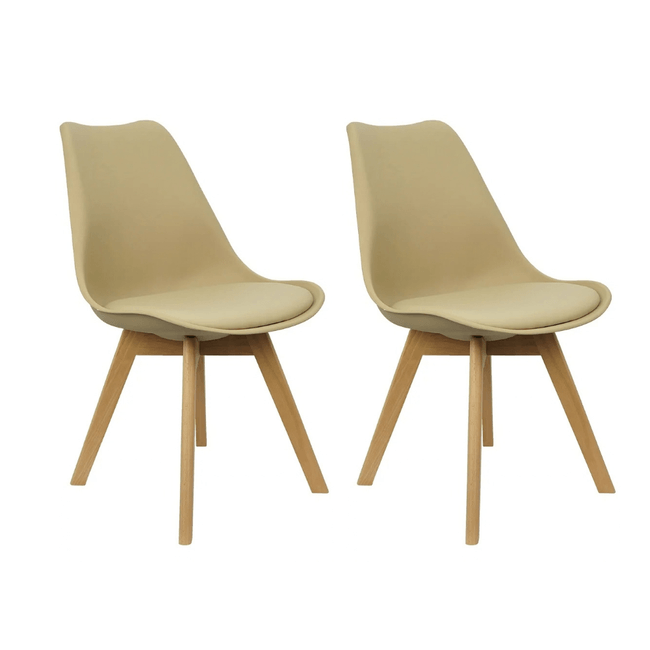 Cadeira de Jantar Eames Estofada Bege em PU com Pes de Madeira Coisas e Coisinhas -1-