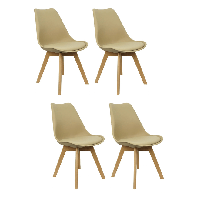 Cadeira de Jantar Eames Estofada Bege em PU com Pes de Madeira Coisas e Coisinhas -2-