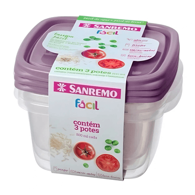 Kit 3 Potes Plasticos 800ML Facil Sanremo -1-
