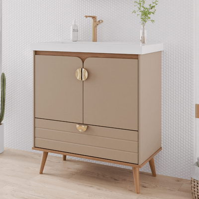 Armario de Banheiro Trancoso 80cm MGM Moveis Cappuccino e Freijo