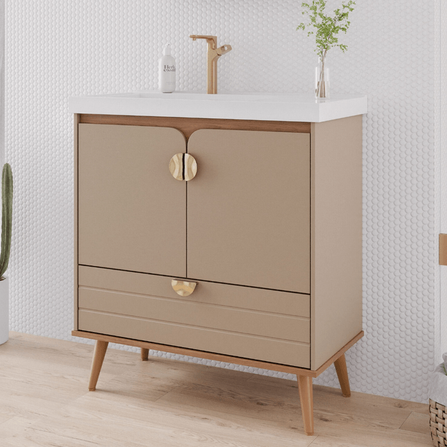 Armario de Banheiro Trancoso 80cm MGM Moveis Cappuccino e Freijo