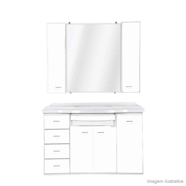 Gabinete Orion 103cm com espelheira e lavatório branco Primolar