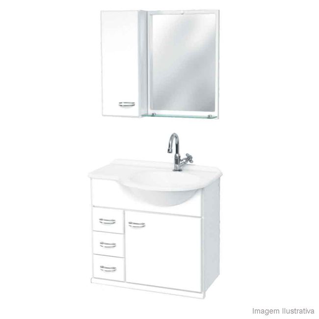 Gabinete Ibiza 60cm com espelheira, lavatório e gaveta branco Gabimar