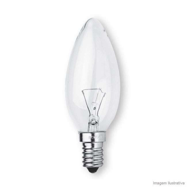 Lâmpada incandescente 127V 40W vela clara branca Bronzearte