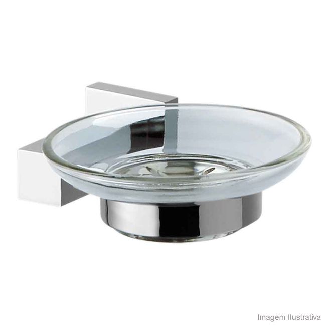 Saboneteira cromada para parede com vidro Loren Quadra 2010 C84 cinza Lorenzetti